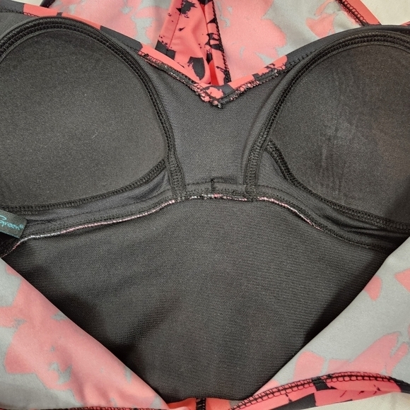 Aqua Green Coral & Black Floral One Piece Swimsuit Size Small Women's F103 - Picture 8 of 11